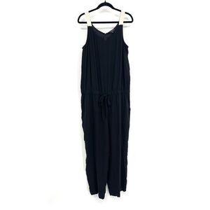 Eileen Fisher Silk Georgette Crepe Drawstring V-Neck Jumpsuit Women’s Size XL